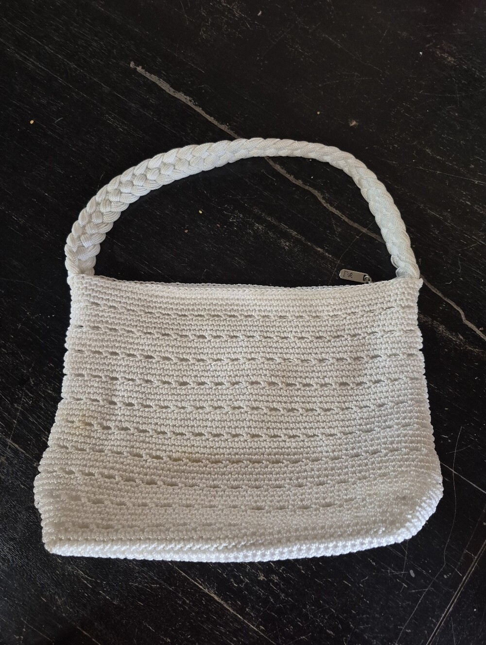 Lina Womens Purse , Cream Crochet Handbag With Braided Handle